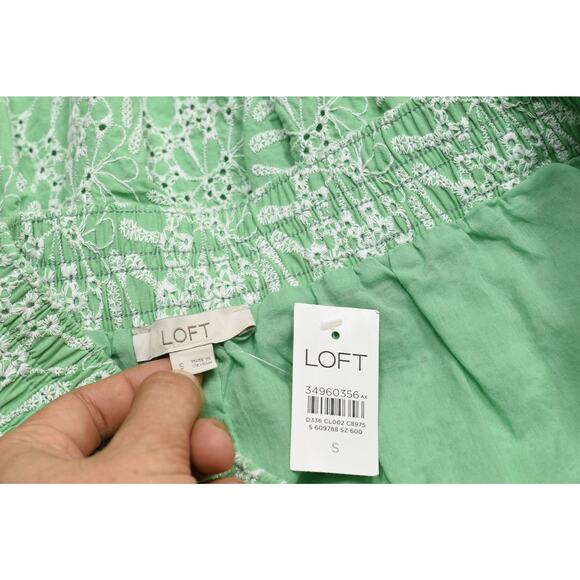 NEW LOFT Women's Green Eyelet Embroidered Scallop Hem Mini Skirt Regular Size S - Picture 7 of 8